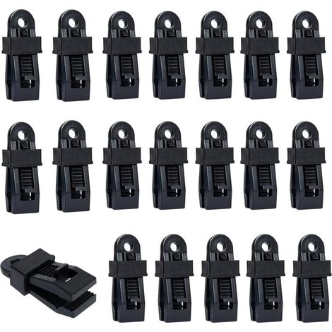 Set mit 20 verstellbaren Zeltplanenclips, robust und vielseitig, für Markisen, Zelte, Pavillons und Camping, schwarz (1/5)