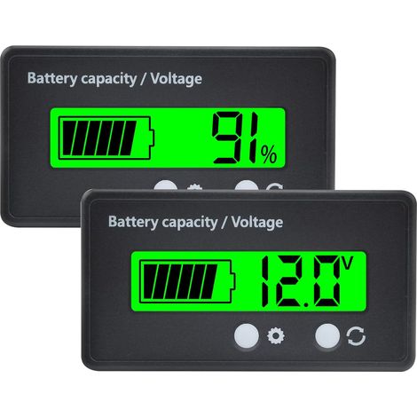 Medidor de voltaje y capacidad de batería con alarma, compatible con baterías de 12 V, 24 V, 36 V, 48 V, 60 V, 72 V y 84 V. Indicador de batería (verde) para baterías de plomo-ácido y litio.