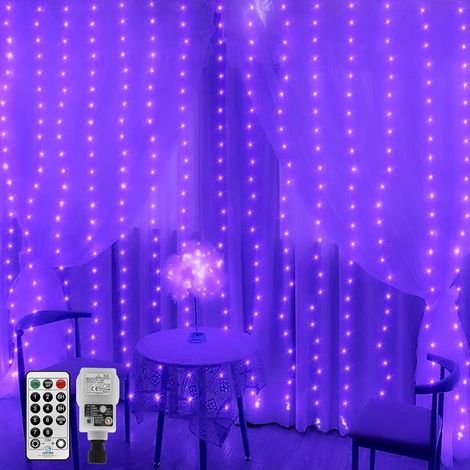Rideau lumineux d'Halloween à brancher pour chambre, 2 x 2 m, 204 LED, guirlande lumineuse UV, 8 modes, télécommande, étanche, connectable pour tonnelle (1/5)