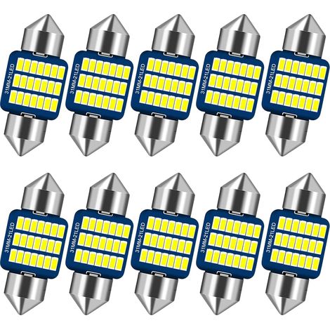 LED Innenbeleuchtung Auto, 10 Stück 31MM Auto Innen Beleuchtung, 12V Auto-LED-Glühbirne Innenraum, Canbus Fehlerfrei Innenraumbeleuchtung Birne, Auto LED-Lampe Ambientebeleuchtung, Weiß (1/5)