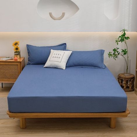 Sábana bajera ajustable, 160 x 200 x 30 cm, de algodón puro superfino, apta para colchones de hasta 30 cm de grosor, color verde claro (1/5)