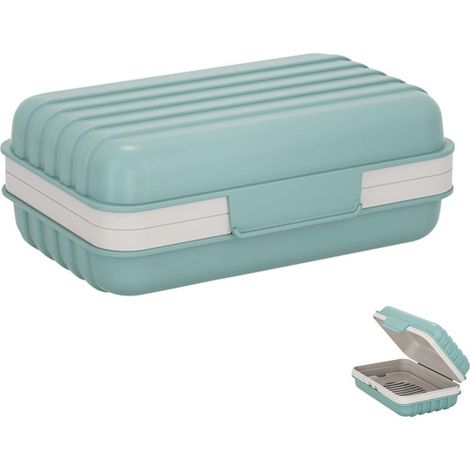 Seifenschale mit integriertem Seifenhalter, wasserdicht und tragbar, ideal für Reisen, Badezimmer und Camping, mit Deckel und Abtropfschale (nebelblau) (1/4)