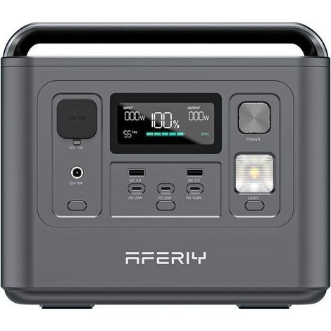 Tragbares Stromaggregat - AFERIY - 800W 512Wh - LiFePO4-Batterie - Schnellladung 1H - 8 Ausgänge
