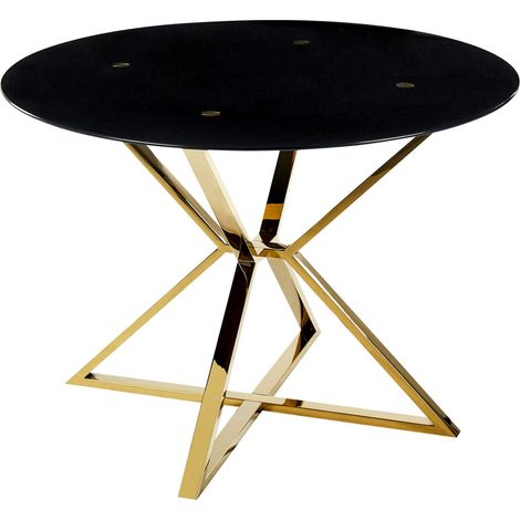 Tavolo da pranzo in vetro temperato nero e oro ⌀ 105 cm gambe in metallo Bosco