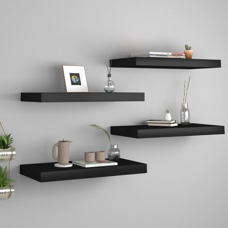 vidaXL Floating Wall Shelves 4 pcs Black 50x23,5x3,8 cm MDF