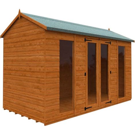 12 x 6 Feet Full Pane Workman Apex 12mm Shed - Solid Wood/Softwood/Pine - L355 x W175 x H240.5 cm - Burnt Orange