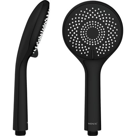 WENKO Pommeau de douche Watersaving, pommeau de douche 3 jets, jusqu'à 40% d'économie d'eau sans compromis sur la pression d'eau, embout universel 1/2", plastique ABS, ø11 cm, noir mat (1/5)