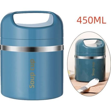 (Bleu)Boîte Alimentaire Isotherme - Inox - 450ML - Portable - Double Couche - Bleu (1/4)