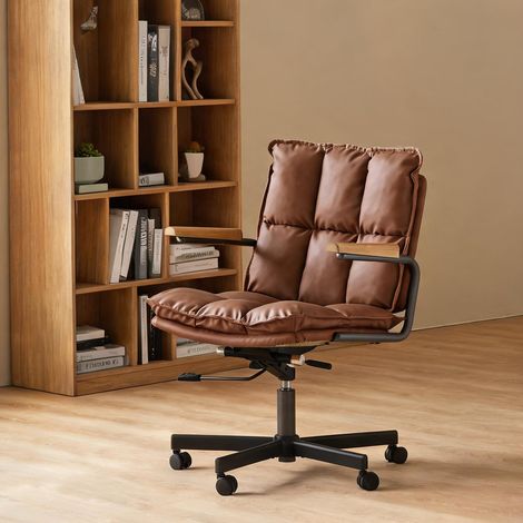 Chaise de bureau coloris marron en cuir métal 65 x 46 x 72 cm (1/5)