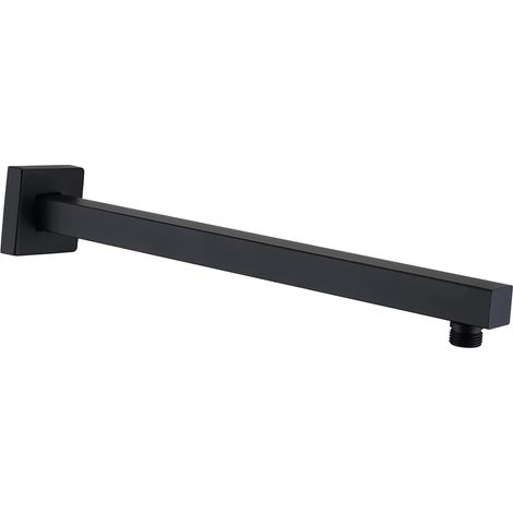 Bras de Douche Carré Avec Bride, en Acier Inoxydable Massif, 40 cm, Extension de Pommeau de Douche, Montage Mural, Pour Salle de Bain Fixe (Noir Mat) (1/5)