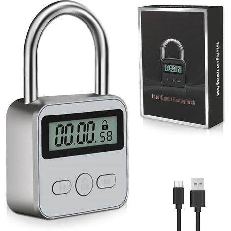 Verrouillage horaire numérique avec écran LCD - verrou de sécurité robuste en métal, minuterie électronique de 99 heures maximum pour lutter contre les mauvaises habitudes, blanc (1/5)