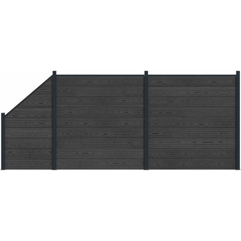 Fence Panel 3 pcs WPC and Aluminium Black vidaXL