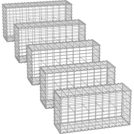 Songmics – Lot de 5 gabions en acier galvanisé 100 x 50 x 30 cm – Cage robuste pour aménagement extérieur – Décoration de jardin modulable