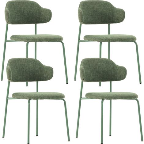Lot de 4 Chaises vintage en métal avec assise et dossier en tissu chiné vertes - LADERI (1/5)