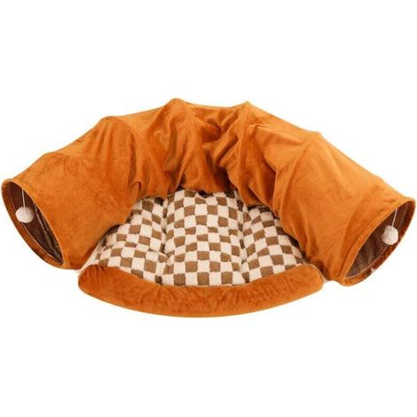 Faltbarer Tunnel für Kaninchen mit herausnehmbarer Matte, Versteck für Katzen und Meerschweinchen, braunes Spielzeug
