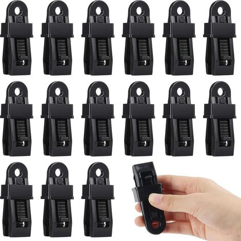 Clips para tiendas de campaña, 15 clips para lonas, abrazaderas de lona con cierre, clips negros resistentes para tiendas de campaña, camping al aire libre, toldos, cubiertas de barcos y pancartas. (1/5)