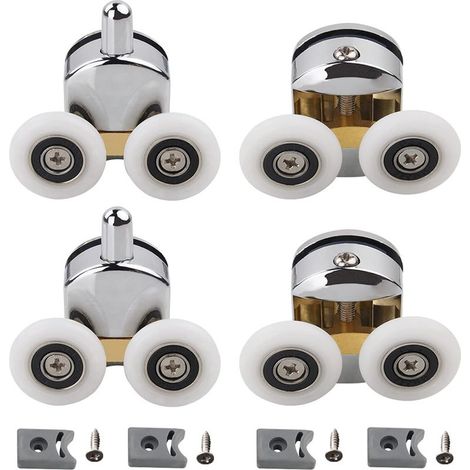 Lot de 4 roulettes doubles - pour porte de douche coulissante, 2 roulettes de 23 mm de diamètre en alliage de zinc pour salle de bain