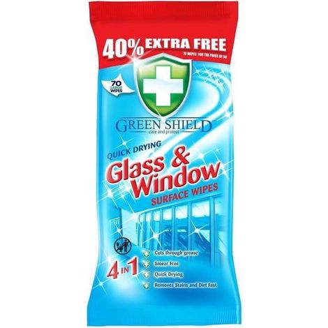 Salviette umidificate per la pulizia dei vetri Green Shield 4 in 1, 70 pezzi
