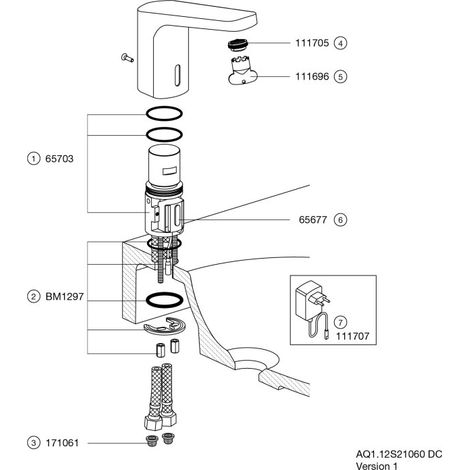 HEWI AQ1.12S21060 CAPTEUR DC Robinet de lavabo électrique (1/2)