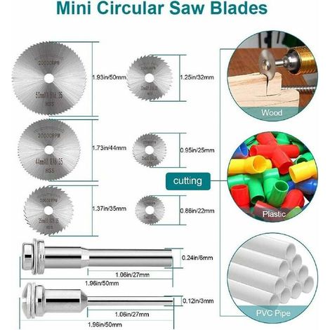 Lot de 6 lames de scie rotative pour scie à disque en acier avec mandrin de 1/8" pour perceuse (1/4)