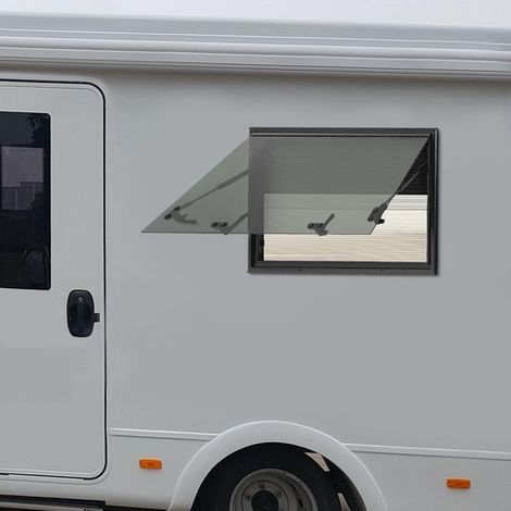 Fenêtre de camping-car 80 x 50 cm, fenêtre à battant, fenêtre de camping-car s'ouvrant vers l'extérieur, fenêtre de ventilation rectangulaire avec moustiquaire et pare-soleil, anti-insectes. (1/5)
