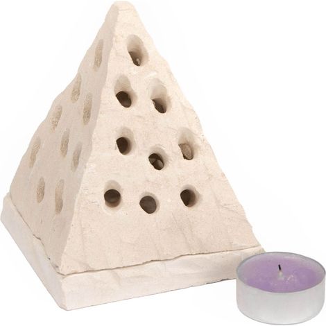 Mangiafumo, Porta Candela Lumino PIRAMIDE decorazione bomboniera in Pietra Leccese salentina 14x11 cm