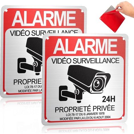 Plaque Video Surveillance, Panneau Camera Surveillance, 15x15 cm Pancarte Propriété Privée, Panneauen Aluminium Intérieur/Extérieur, Étanche avec Autocollant et Trous Pré-percés (1/5)