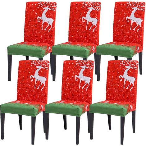 Fundas para sillas de comedor, juego de 6 fundas elásticas extraíbles y lavables para sillas navideñas, ideales para sala de estar, cocina, bodas, banquetes y decoración de fiestas. (1/5)