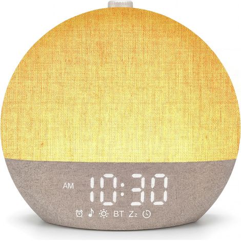 Réveil Lumineux Simulateur d'Aube 17 Couleurs 30 Sons Minuteur Lampe de chevet LED, simulation crépuscule pour dormir, veilleuse adaptée enfants (1/5)