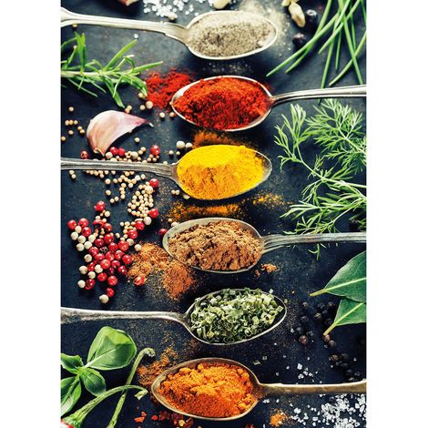 Tableau cuisine multicolore | Tableau avec épices oritentales rouge orange & vert | Tableau oriental sur toile original pour couloir 0,5 x 0,7 m (1/2)
