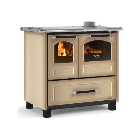 Nordica – Poêle à bois de cuisine 7,5 kW – Revêtement extérieur en acier porcelaine – Longueur max de bûche 215 mm – Couleur cappuccino (1/2)