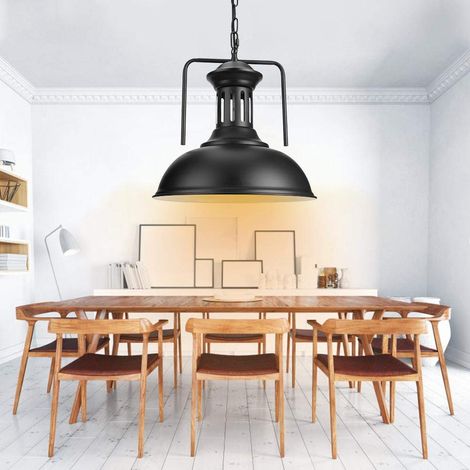 Lampada a sospensione retrò – plafoniera industriale in ferro – design a sospensione – soggiorno / camera da letto / bar / sala da pranzo / corridoio – 85-265V – E26/E27 – nera