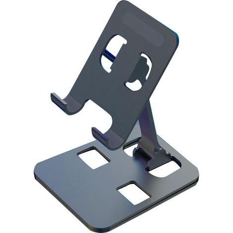 Support téléphone pliable angle réglable gris, support pour tablette et smartphone à domicile, voyage ou bureau. (1/5)