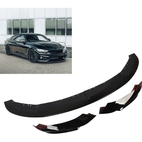 Satz mit 4 glänzend schwarzen Frontstoßstangenspoilern für BMW 4er F32 F33 F36 M-Sport 2014-2020 (ZST-393+ZST-426) (übergroß) (übergewichtig) (1/5)