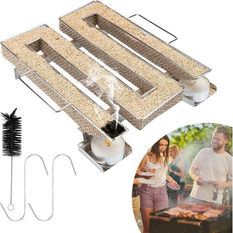 SWANEW Generatore di fumo freddo 22,5 17,5 4,5 cm Cestello in rete per barbecue affumicato in acciaio inossidabile a forma di M (Argento) (1/5)