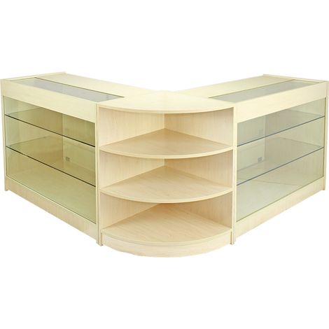 Monster-Shop – Comptoir de magasin K1200 et unité de coin LM60 – Finition érable – Verre trempé – 90 cm hauteur – 120 cm largeur – 60 cm profondeur (1/5)