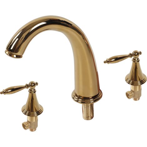 Doppelgriff-Mischbatterie aus massivem Messing, Dreiloch-Waschtischarmatur, europäischer Stil, Badezimmer, Gold. (1/5)