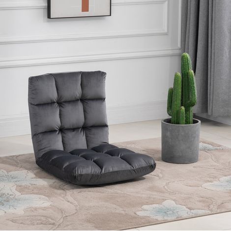 Sillón de suelo 3 en 1 reclinable con 13 posiciones, convertible en sofá o cama, poliéster gris oscuro (1/5)