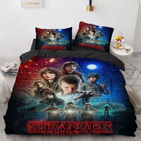 Stranger Things Bettwäsche-Set, Polyester-Bettbezug mit Charakteren aus dem Film