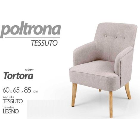 Poltrona in tessuto da camera salotto piedi legno cm 60 x 65 x 85 h tortora (1/3)