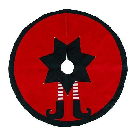 Alfombra de árbol de Navidad Elfo 90 cm roja con borde negro (1/2)