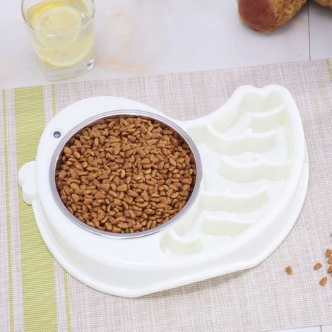 Comedero de alimentación lenta para mascotas, lavable, antideslizante, de acero inoable desmontable, comedero para cachorros, bebedero para gatos, comedero de alimentación lenta (blanco) (1/5)