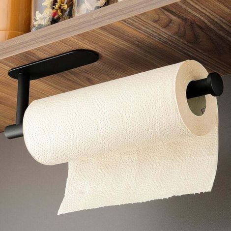 porta rotolo di carta assorbente nero senza foratura - Porta rotolo di carta assorbente in acciaio inossidabile, porta rotolo di carta nero per cucina (1/4)