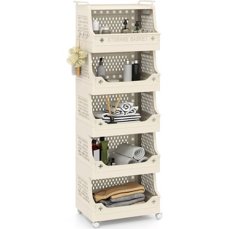 COSTWAY Carrello Portaoggetti Impilabile a 6 Piani con Ruote, Organizzatore in Plastica con Maniglie e Ganci, per Lavanderia, Bagno e Soggiorno (6 Livelli) (1/5)