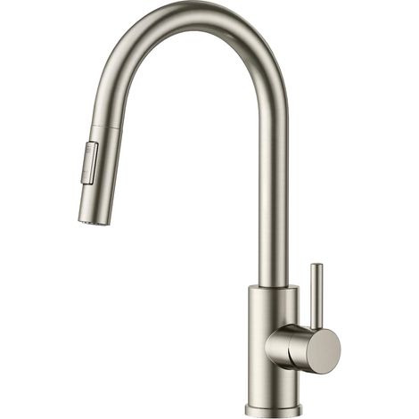 Mitigeur Évier Cuisine avec Douchette Extractible, 2 Modes Pulvérisation, Pivot 360° et Bec Haut Arc - Acier Inoxydable Robuste (1/5)
