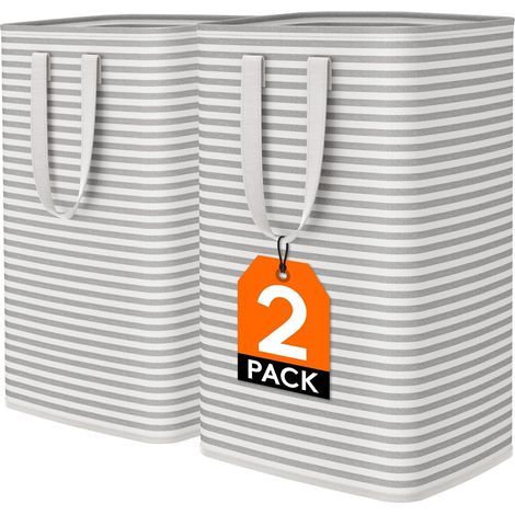 Panier a Linge, Grande Corbeille a Linge Pliable et Imperméable avec Poignées, Laundry Basket, Bac Linge Sale pour Vetements, Chambre, Gris, 80 L, Lot de 2 (1/5)