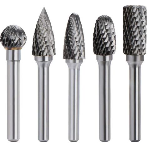 Punta per fresa rotativa in carburo di tungsteno - Doppio taglio - Gambo da 6 mm - Testa da 10 mm - Set di 5 utensili per trapano e levigatrice