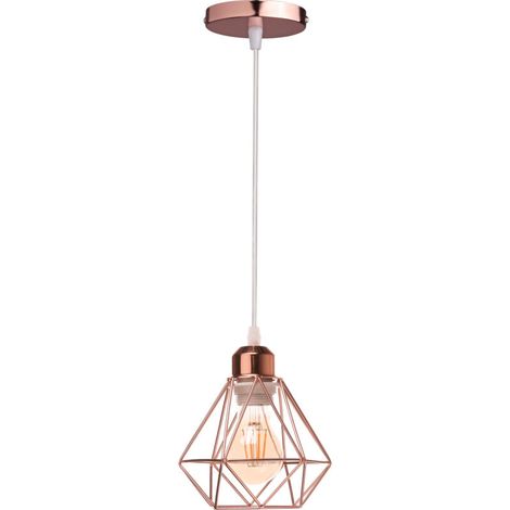 STOEX Lustre Suspension Industriel en Métal Or rose , Luminaire Style Vintage Design forme Cage Diamant Rétro pour Salon Chambre Salle à manger (sans ampoule) (1/4)