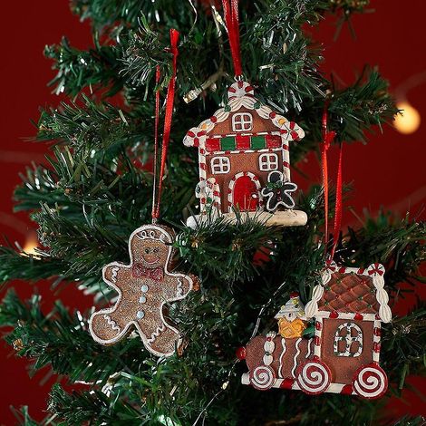 Lot de 3 décorations de Noël en pain d'épice, pendentifs pour sapin de Noël (B) (1/5)