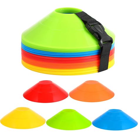 Set de 50 Plot Sport-5 Couleurs-Idéal pour Cone de signalisation-Parfait pour l'entraînement au Football, Hockey, Patinage et Handball-Plot Sport avec Ceinture (1/5)